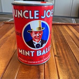 Vintage UNCLE JOE’S PURE GOOD MINT BALLS RED TIN CAN WIGAN, ENGLAND
